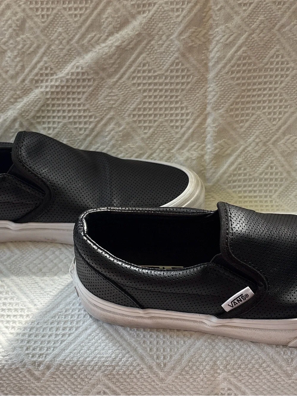 Vans Black Perforated Slip-On Sneakers with White Sole